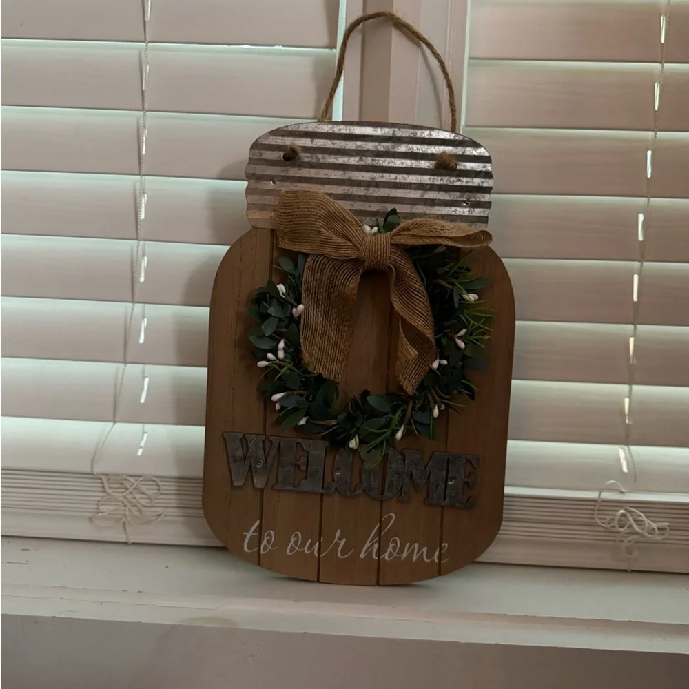 Rustic Welcome Sign with Greenery and Bow